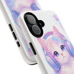 Pastel Cat Phone Case, Headphones Glitch Color Block Cover