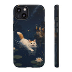 Turkish Van Swimming Cat Tough Case | Whimsical Night Pond, Lily Pads, Ducks