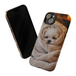 Maltese Puppy Burrito Phone Case, Cozy Blanket Portrait