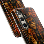 DJ Cat Phone Case, Glowing Turntables Folk Art Cover