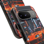 Orange Supra Phone Case, Neon City Night JDM Sports Car Tough Cover