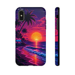 Retro Sunset Beach Scene Phone Case | Neon Palm Ocean Wave