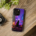 Lo-Fi Cat Neon Rain Window Vaporwave Art Tough Phone Case