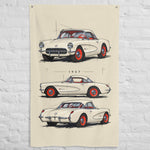 1957 Corvette Fuel Injection White Banner 34x56 Garage Man Cave Wall Decor