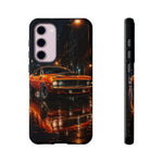 Orange Cuda Phone Case, Rainy City Night Muscle Car Tough Cover