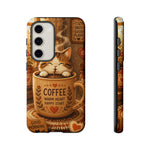 Coffee Cat Phone Case, Cozy Morning Folk Art Cover, Gift