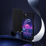 Neon Dolphin Retro Wave Tough Case | Vaporwave Japanese Text, 80s Synth Sunset