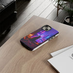 Lo-Fi Cat Neon Rain Window Vaporwave Art Tough Phone Case