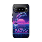 Neon Dolphin Retro Wave Tough Case | Vaporwave Japanese Text, 80s Synth Sunset