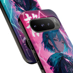 Anime Girl Phone Case Teal, Neon Kanji Calm Gradient Tough Cover