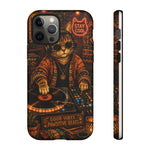 DJ Cat Phone Case, Glowing Turntables Folk Art Cover