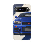 R34 Skyline GT-R Bayside Blue Tough Phone Case for 90s JDM Fans