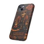 DJ Cat Phone Case, Glowing Turntables Folk Art Cover