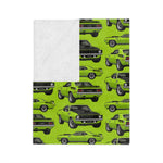 Lime Green Cuda Pattern Blanket | Retro Car Print Velveteen Microfiber