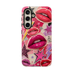 Pop Art Kiss Lip Pattern Phone Case | Bold Lightning Star Collage