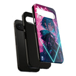 Anime Girl Phone Case Teal, Neon Kanji Calm Gradient Tough Cover