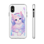 Pastel Cat Phone Case, Headphones Glitch Color Block Cover