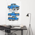 1957 3100 Blue Pickup Banner 34x56 Garage Man Cave Wall Decor Car Guy Gift