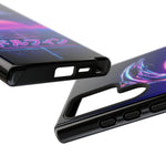 Neon Dolphin Retro Wave Tough Case | Vaporwave Japanese Text, 80s Synth Sunset