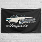 1960 Impala Bubble Top Wall Flag Banner 34x56 White Teal Classic Car Decor