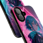 Anime Girl Phone Case Teal, Neon Kanji Calm Gradient Tough Cover