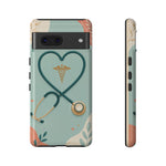 Stethoscope Heart Phone Case, Nurse Icon Teal Cover