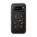 MX-5 Roadster Blueprint Miata Phone Case Featuring Front Side and Rear Views