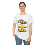 Yellow 1999 Skyline Illustration JDM T-Shirt | R34 GTR Car Trio