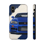 R34 Skyline GT-R Bayside Blue Tough Phone Case for 90s JDM Fans