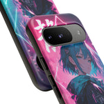 Anime Girl Phone Case Teal, Neon Kanji Calm Gradient Tough Cover