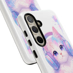 Pastel Cat Phone Case, Headphones Glitch Color Block Cover