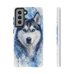 Husky Watercolor Art Tough Phone Case - Icy Blue Dog Portrait