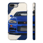 R34 Skyline GT-R Bayside Blue Tough Phone Case for 90s JDM Fans