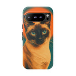 Siamese Cat Retro Halftone Portrait Case - Orange Teal Print