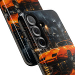 Orange Daytona Phone Case, Rainy City Night Muscle Car Tough Cover