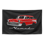 1957 Nomad Wagon Wall Flag Banner 34x56 Red Tri-Five Classic Car Decor