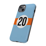 Copy of Blue Orange Number 20 Retro Racing Stripe Tough Phone Case Cover