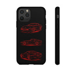 C4 Corvette Line Art Phone Case, Glowing Red Three-View