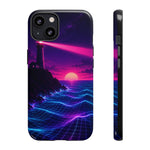 Neon Lighthouse Grid Ocean Art Tough Phone Case