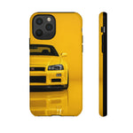 Yellow Skyline Phone Case, R34 GTR 90s JDM Legend Tough Cover for Men Gift