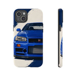 R34 Skyline GT-R Bayside Blue Tough Phone Case for 90s JDM Fans