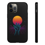 Synthwave Wireframe Hand Retro Sun Phone Case Tough Case