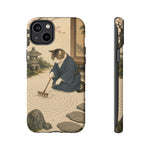 Zen Garden Cat Phone Case, Sand Spiral Japanese Art Cover