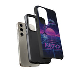 Neon Dolphin Retro Wave Tough Case | Vaporwave Japanese Text, 80s Synth Sunset