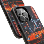 Orange Supra Phone Case, Neon City Night JDM Sports Car Tough Cover