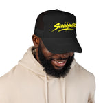 Sunnyside Houston Trucker Hat Bold Script Snapback Neon Yellow Streetwear Texas Foam Cap