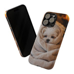 Maltese Puppy Burrito Phone Case, Cozy Blanket Portrait