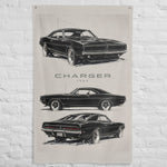 1969 Charger Wall Flag Banner 34x56 Vertical Black Sketch Art Muscle Car