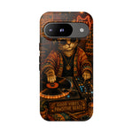 DJ Cat Phone Case, Glowing Turntables Folk Art Cover