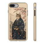 Samurai Cat Phone Case, Cherry Blossom Katana Art Cover